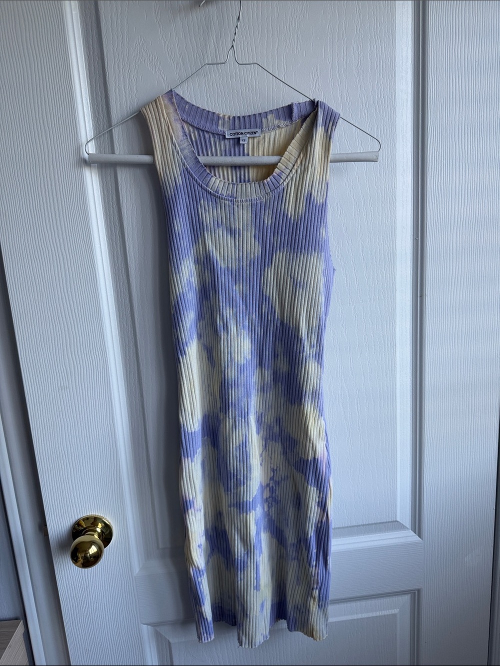 Cotton Citizen Lavender and Cream Ribbed Tie-Dye Midi Dress